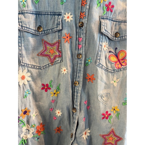BILLY T Embellished Denim Shirt Butterflies Flowers Stars Button Down Top Women - Picture 3 of 16